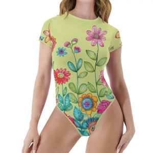 Wildflowers Chartreuse Women&#39;s Adult Onesie / Body Suit