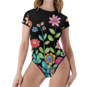 Wildflowers Black Women&#39;s Adult Onesie / Body Suit