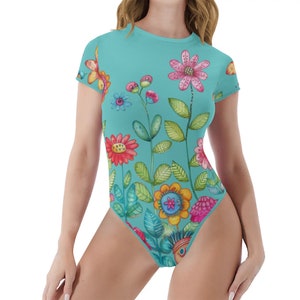 Wildflowers Teal Women&#39;s Adult Onesie / Body Suit