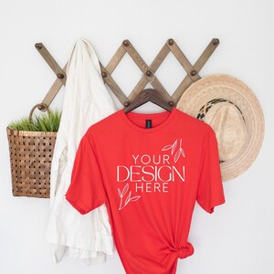 Bella Canvas 3001 Mock, 3001 Tshirt Mockup, Print on Demand Mockup, Trendy BC 3001 Mockup, Womens TShirt Mock, Red 3001 Mockup