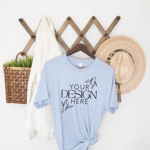 Bella Canvas 3001 Mock, 3001 Tshirt Mockup, Print on Demand Mockup, Trendy BC 3001 Mockup, Womens TShirt Mock, Heather Blue 3001 Mockup