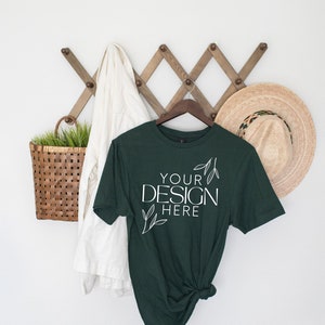 Bella Canvas 3001 Mock, 3001 Tshirt Mockup, Print on Demand Mockup, Trendy BC 3001 Mockup, Womens TShirt Mock, Heather Forest 3001 Mockup
