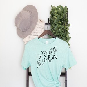 Bella Canvas 3001 Mock, 3001 Tshirt Mockup, Print on Demand Mockup, Trendy BC 3001 Mockup, Womens TShirt Mock, Heather Prism Ice Blue 3001