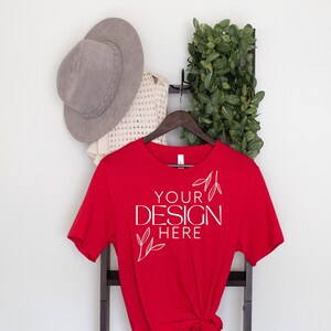 Bella Canvas 3001 Mock, 3001 Tshirt Mockup, Print on Demand Mockup, Trendy BC 3001 Mockup, Womens TShirt Mock, Red 3001 Mockup