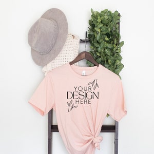 Bella Canvas 3001 Mock, 3001 Tshirt Mockup, Print on Demand Mockup, Trendy BC 3001 Mockup, Womens TShirt Mock, Heather Peach 3001 Mockup