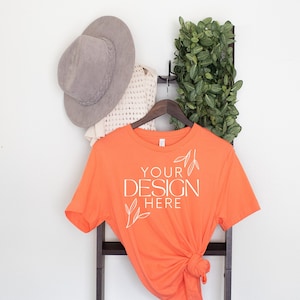 Bella Canvas 3001 Mock, 3001 Tshirt Mockup, Print on Demand Mockup, Trendy BC 3001 Mockup, Women TShirt Mock, Coral 3001 Mockup