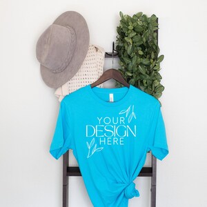 Bella Canvas 3001 Mock, 3001 Tshirt Mockup, Print on Demand Mockup, Trendy BC 3001 Mockup, Women TShirt Mock, Turquoise 3001 Mockup