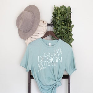 Bella Canvas 3001 Mock, 3001 Tshirt Mockup, Print on Demand Mockup, Trendy BC 3001 Mockup, Women TShirt Mock, Heather Dusty Blue 3001 Mockup