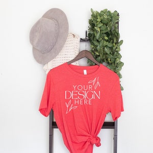 Bella Canvas 3001 Mock, 3001 Tshirt Mockup, Print on Demand Mockup, Trendy BC 3001 Mockup, Womens TShirt Mock, Heather Red 3001 Mockup