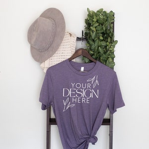 Bella Canvas 3001 Mock 3001 Tshirt Mockup Print on Demand Mockup Trendy BC 3001 Mockup Womens TShirt Mock Heather Purple 3001 Mockup