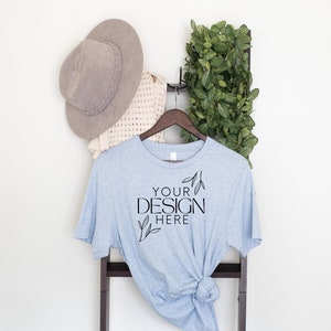 Bella Canvas 3001 Mock, 3001 Tshirt Mockup, Print on Demand Mockup, Trendy BC 3001 Mockup, Womens TShirt Mock, Heather Blue 3001 Mockup