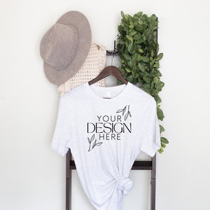 Bella Canvas 3001 Mock, 3001 Tshirt Mockup, Print on Demand Mockup, Trendy BC 3001 Mockup, Womens TShirt Mock, Heather White 3001 Mockup