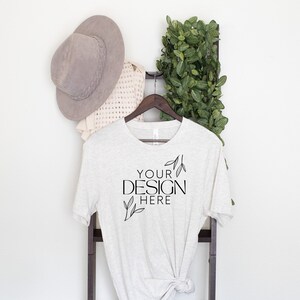 Bella Canvas 3001 Mock, 3001 Tshirt Mockup, Print on Demand Mockup, Trendy BC 3001 Mockup, Womens TShirt Mock, Heather Natural 3001 Mockup