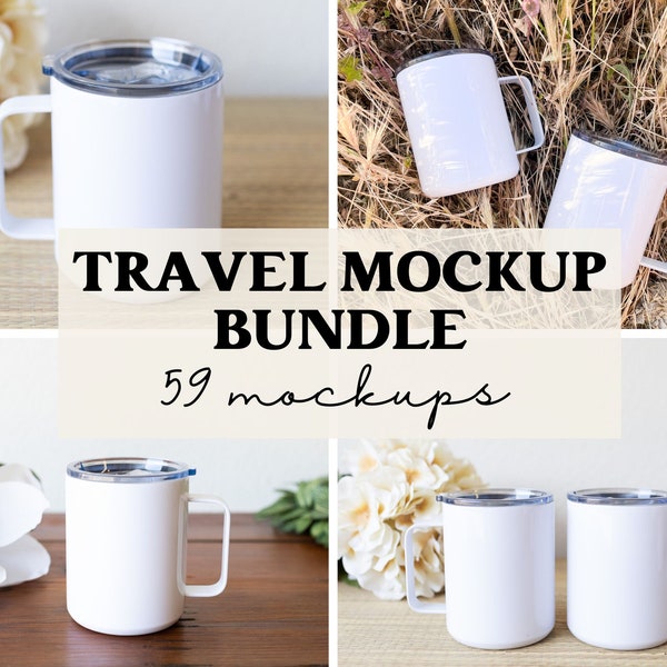 10 oz Travel Mug Mockup Bundle, Stainless Steel Mug Mockup, Insulated Coffee Mug Mockup, White Travel Mug with Lid Mockup, Tumbler Mockup