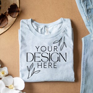 Heather Prism Ice Blue 3001 Mockup, Bella Canvas 3001 Mock, 3001 Tshirt Mockup, Print on Demand Mockup, BC 3001 Mockup, Women TShirt Mock