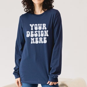 Bella Canvas 3501 Mock, 3501 Mockup Navy 3501 Mockup Mockup de manga larga, Christmas Mock, Trendy Mockup Summer Mockup Womens Long Sleeve Mock