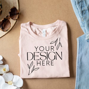 Heather Peach 3001 Mockup, Bella Canvas 3001 Mock, 3001 Tshirt Mockup, Print on Demand Mockup, BC 3001 Mockup, Women TShirt Mock