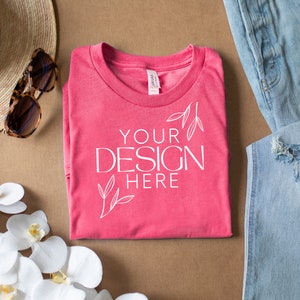 Heather Raspberry 3001 Mockup, Bella Canvas 3001 Mock, 3001 Tshirt Mockup, Print on Demand Mockup, BC 3001 Mockup, Women TShirt Mock