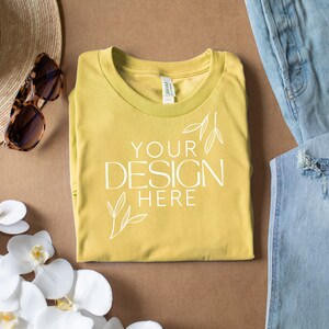 Heather Yellow 3001 Mockup, Bella Canvas 3001 Mock, 3001 Tshirt Mockup, Print on Demand Mockup, BC 3001 Mockup, Women TShirt Mock