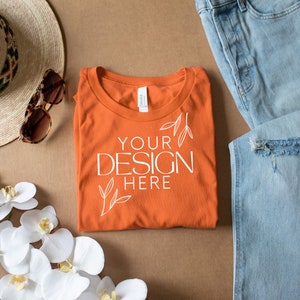 Orange 3001 Mockup, Bella Canvas 3001 Mock, 3001 Tshirt Mockup, Print on Demand Mockup, BC 3001 Mockup, Women TShirt Mock