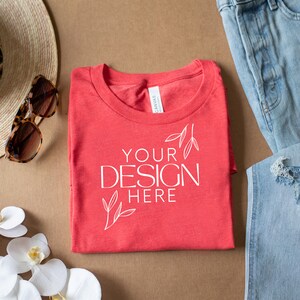 Heather Red 3001 Mockup, Bella Canvas 3001 Mock, 3001 Tshirt Mockup, Print on Demand Mockup, BC 3001 Mockup, Women TShirt Mock