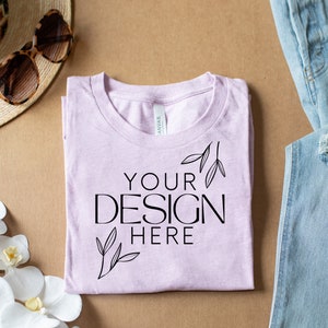 Heather Lilac 3001 Mockup, Bella Canvas 3001 Mock, 3001 Tshirt Mockup, Print on Demand Mockup, BC 3001 Mockup, Women TShirt Mock