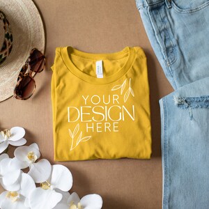 Gold 3001 Mockup, Bella Canvas 3001 Mock, 3001 Tshirt Mockup, Print on Demand Mockup, Trendy BC 3001 Mockup, Womens TShirt Mock