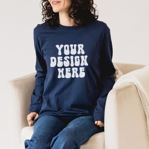 Bella Canvas 3501 Mock, 3501 Mockup Navy 3501 Mockup Mockup de manga larga, Christmas Mock, Trendy Mockup Summer Mockup Womens Long Sleeve Mock