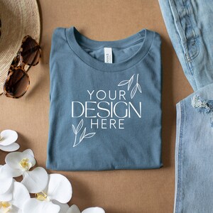 Steel Blue 3001 Mockup, Bella Canvas 3001 Mock, 3001 Tshirt Mockup, Print on Demand Mockup, BC 3001 Mockup, Women TShirt Mock