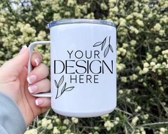 Maqueta de taza de viaje de 10 oz, maqueta de taza de acero inoxidable, maqueta de taza de café térmica, maqueta de taza de viaje blanca con tapa, maqueta de impresión bajo demanda