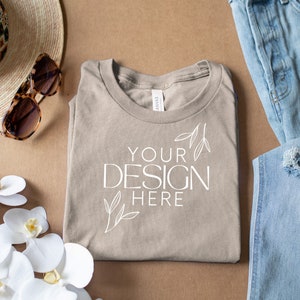 Heather Tan 3001 Mockup, Bella Canvas 3001 Mock, 3001 Tshirt Mockup, Print on Demand Mockup, BC 3001 Mockup, Women TShirt Mock