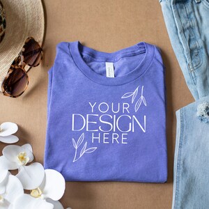 Heather Team Purple 3001 Mockup, Bella Canvas 3001 Mock, 3001 Tshirt Mockup, Print on Demand Mockup, BC 3001 Mockup, Women TShirt Mock