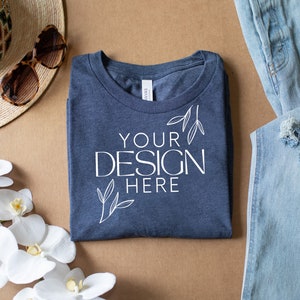 Heather Navy 3001 Mockup, Bella Canvas 3001 Mock, 3001 Tshirt Mockup, Print on Demand Mockup, BC 3001 Mockup, Women TShirt Mock