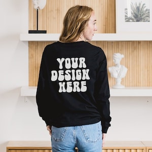 Bella Canvas 3501 Mockup, Back 3501 Mockup Black, 3501 Mockup Long Sleeve Mockup, Christmas Mock,Trendy Mockup Womens Long Sleeve Mock