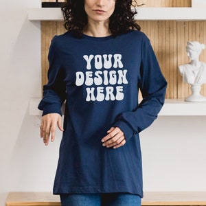 Bella Canvas 3501 Mock, 3501 Mockup Navy 3501 Mockup Mockup de manga larga, Christmas Mock, Trendy Mockup Summer Mockup Womens Long Sleeve Mock