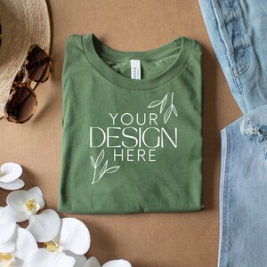 Military Green 3001 Mockup, Bella Canvas 3001 Mock, 3001 Tshirt Mockup, Print on Demand Mockup, BC 3001 Mockup, Women TShirt Mock