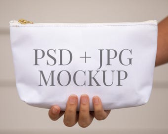 Maqueta de bolsa de cosméticos con fondo en T para imprimir, plantilla de objeto inteligente PSD, imagen de producto DIY para maqueta de bolsa de accesorios de Etsy, maqueta de diseño de bolsa de maquillaje