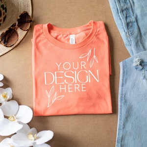 Coral 3001 Mockup, Bella Canvas 3001 Mock, 3001 Tshirt Mockup, Print on Demand Mockup, Trendy BC 3001 Mockup, Womens TShirt Mock