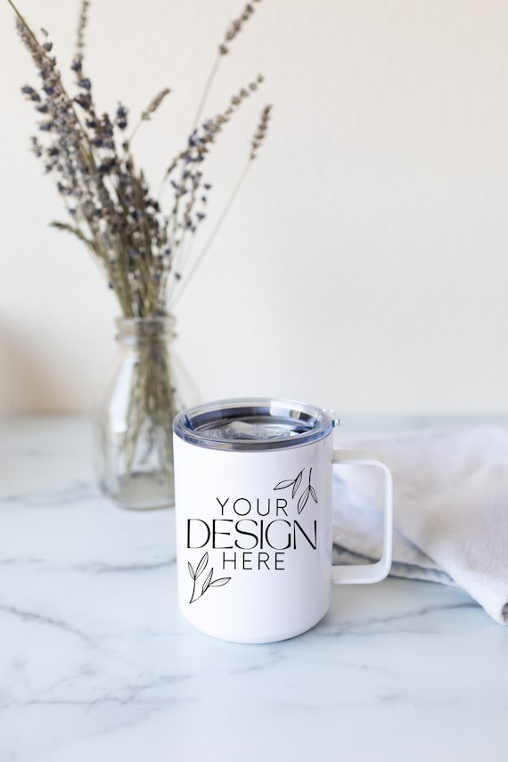 10 Oz Travel Mug Mockup, Stainless Steel Mug Mockup, Insulated Coffee Mug  Mockup, White Travel Mug With Lid Mockup, Print on Demand Mockup 