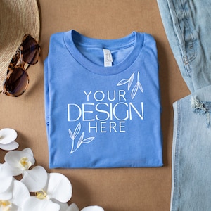 Heather Columbia Blue 3001 Mockup, Bella Canvas 3001 Mock, 3001 Tshirt Mockup, Print on Demand Mockup, BC 3001 Mockup, Women TShirt Mock
