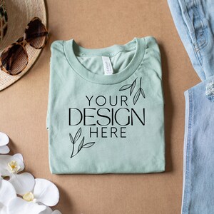 Heather Sage 3001 Mockup, Bella Canvas 3001 Mock, 3001 Tshirt Mockup, Print on Demand Mockup, BC 3001 Mockup, Women TShirt Mock