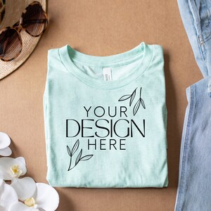 Heather Prism Mint 3001 Mockup, Bella Canvas 3001 Mock, 3001 Tshirt Mockup, Print on Demand Mockup, BC 3001 Mockup, Women TShirt Mock
