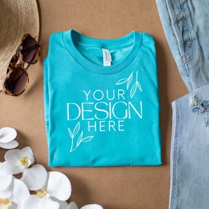 Heather Aqua 3001 Mockup, Bella Canvas 3001 Mock, 3001 Tshirt Mockup, Print on Demand Mockup, Trendy BC 3001 Mockup, Womens TShirt Mock