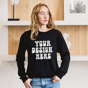 Bella Canvas 3501 Mockup, Back 3501 Mockup Black, 3501 Mockup Long Sleeve Mockup, Christmas Mock,Trendy Mockup Womens Long Sleeve Mock