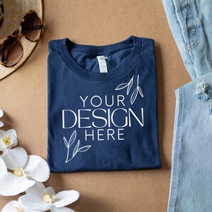 Navy 3001 Mockup, Bella Canvas 3001 Mock, 3001 Tshirt Mockup, Print on Demand Mockup, BC 3001 Mockup, Women TShirt Mock