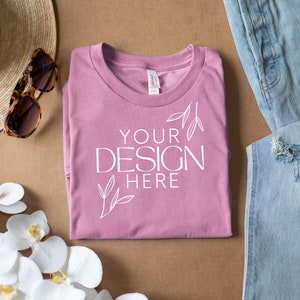 Heather Orchid 3001 Mockup, Bella Canvas 3001 Mock, 3001 Tshirt Mockup, Print on Demand Mockup, BC 3001 Mockup, Women TShirt Mock