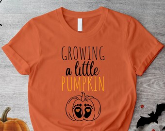 Growing A Little Pumpkin T-Shirt, New Mom To Be, Funny Maternity Tee,Pumpkin Pregnancy Announcement, Halloween Baby Reveal, Baby Shower Gift