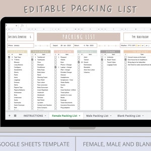 Könnte beinhalten: Eine Google Sheets-Vorlage für eine Packliste. Die Vorlage ist in Abschnitte für Kleidung, Toilettenartikel, Handgepäck, medizinische Versorgung, andere Artikel und eine To-Do-Liste unterteilt. Die Vorlage ist für einen Strandurlaub konzipiert und enthält eine Wettervorhersage und einen Abschnitt für die Tage bis zur Abreise.