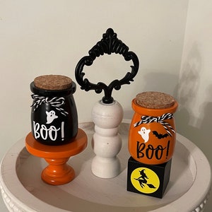 Halloween tiered tray decor, mini-Boo jar, farmhouse tray decor, bats, ghost, Halloween decorations, tiered tray decor,