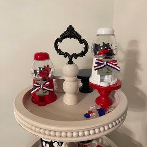 Mini gumball machine, July 4th tiered tray decor, red white and blue decor, patriotic decor, stars, measures approx. 5" tall x 2 5/8" wide
